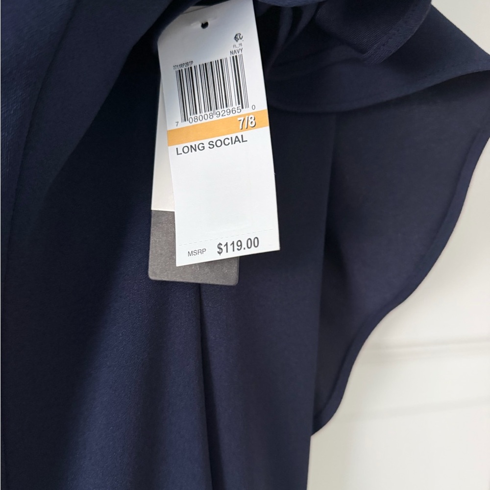 Navy One-Shoulder Ruffle Evening Dress - Picture 3 of 3